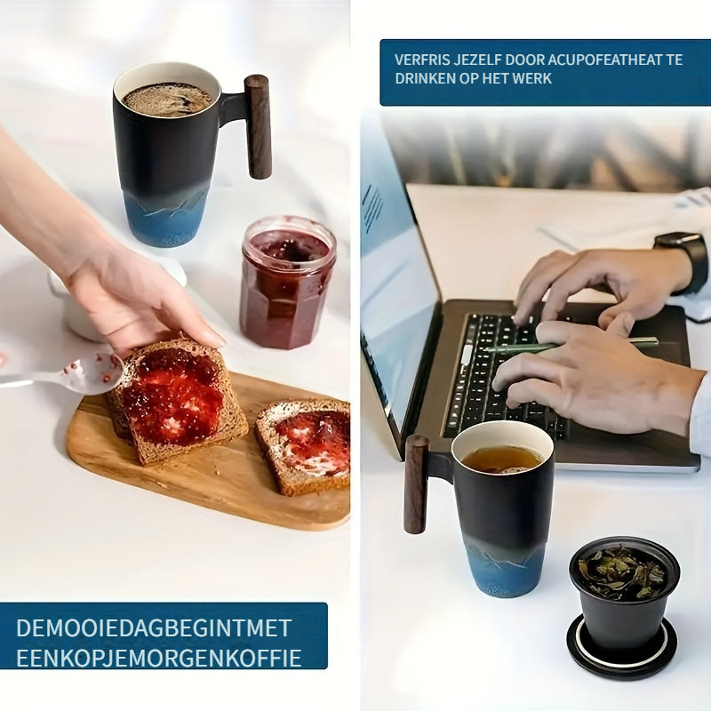 Njut av din dryckesupplevelse med denna handgjorda keramiska temugg med inbyggd tesil.
