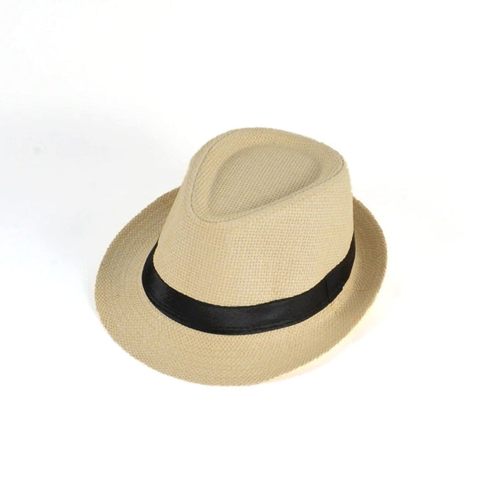 "Handgjord panama solhatt för män i beige, med elegant flätad design och brett brätte för optimalt solskydd på sommaren."