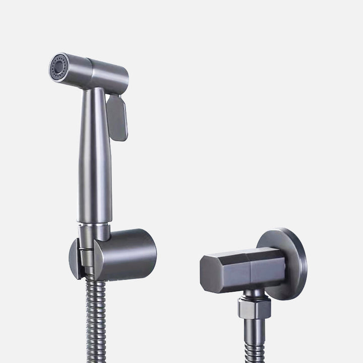 Handhållen toalettbidet spruta i gunmetalgrått rostfritt stål för personlig hygien.