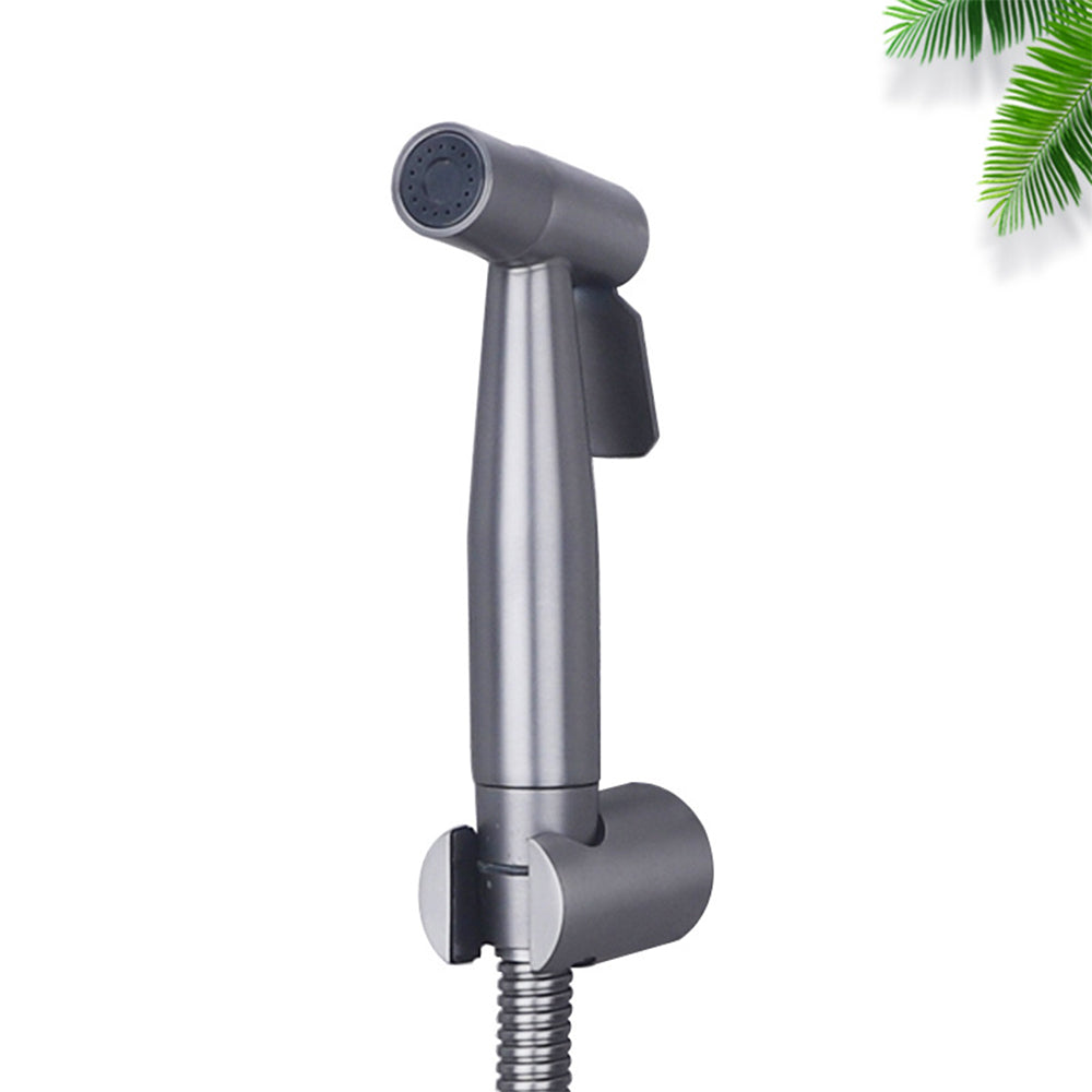Elegant gunmetal bidetspruta i hållbart rostfritt stål, praktisk badrumsaccessoar.