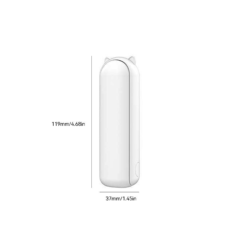 "Handhållen bärbar fläkt med USB-laddning, stilren design utan synliga vindblad, finns i flera färger."