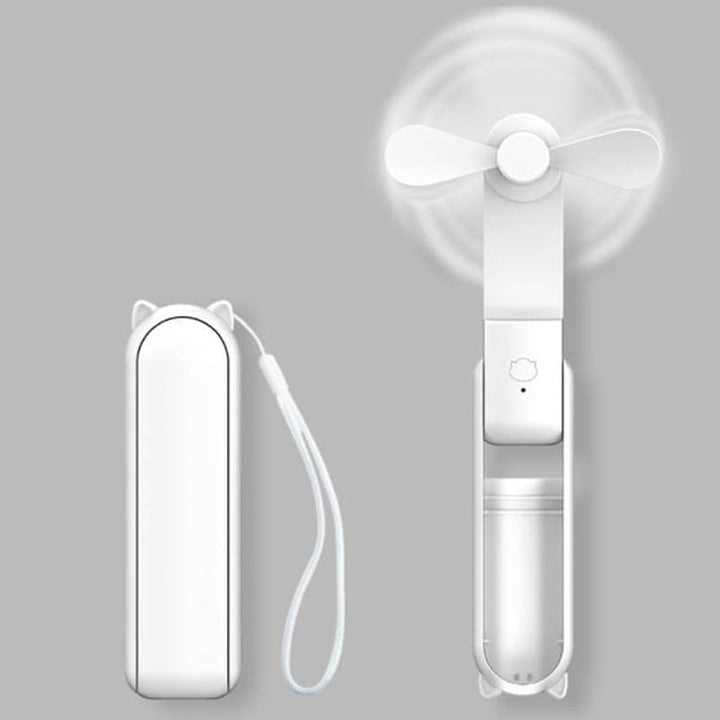 "Handhållen bärbar fläkt med USB-laddning, stilren design utan synliga vindblad, finns i flera färger."