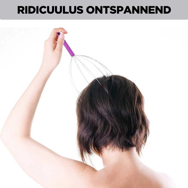 Handhållen huvudmassage, silverfärgad med kloliknande toppar, för hårstimulering och avslappning. Perfekt för välbefinnande.