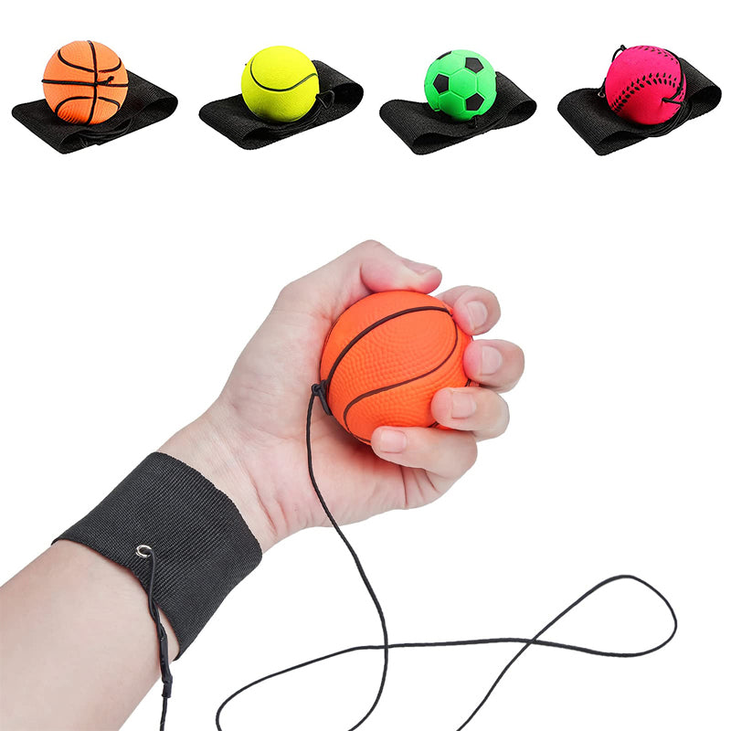 "Handledsband med studsande boll, träningsredskap i gummi och nylon, designad för lek och reflexövningar, orange basketboll."