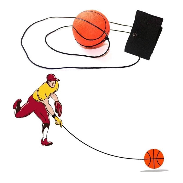 "Handledsband med studsande boll, träningsredskap i gummi och nylon, designad för lek och reflexövningar, orange basketboll."