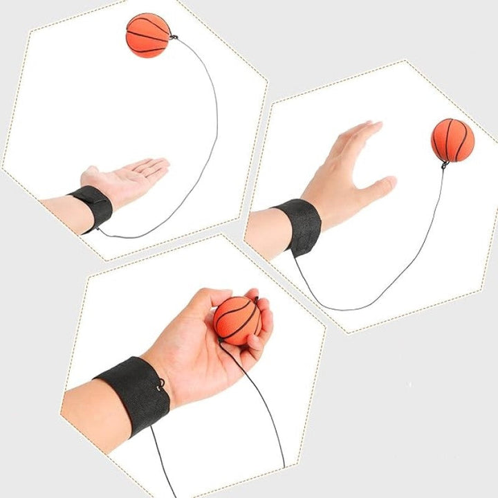 "Handledsband med studsande boll, träningsredskap i gummi och nylon, designad för lek och reflexövningar, orange basketboll."