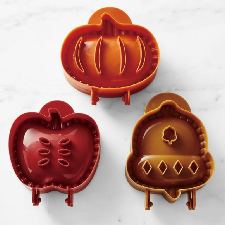 "Handpajformar för bakning med pumpa, äpple, ekollon design, ABS-material, höstmotiv, perfekta för små pajer"
