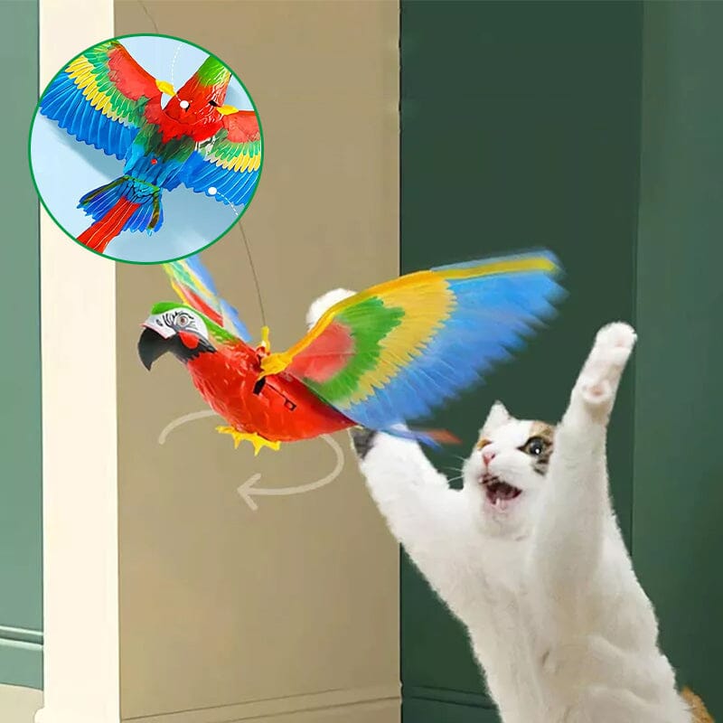 "Hängande färgglad fågelleksak för katt i tre varianter: Papegoja, Pegasus, Örn. Inspirerar jaktlust och minskar tristess."