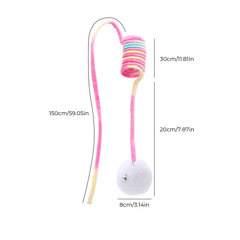 "Hängande plysch kattleksak med ljusa färger och fjädrar som stimulerar kattens sinnen och fångar uppmärksamheten."