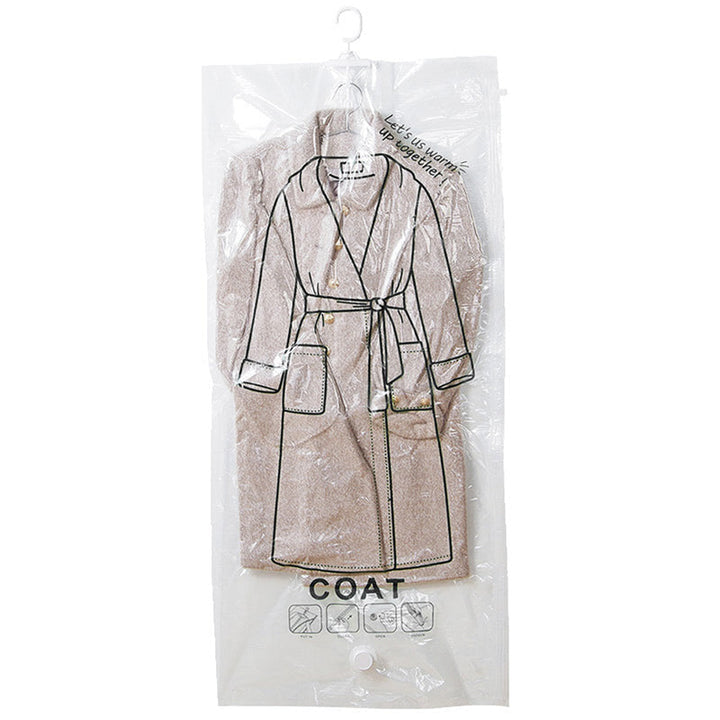 "Hängande vakuumpåsar för klädförvaring, transparent design med 5 öglor, skyddar kläder från damm och fukt, 120x60 cm."