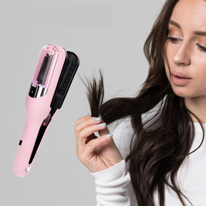 "Hårändklippare locktång i rosa, röd, silver, svart, vit för friska hårändar, ergonomisk och USB-laddningsbar design."