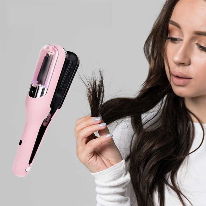 "Hårändklippare locktång i rosa, röd, silver, svart, vit för friska hårändar, ergonomisk och USB-laddningsbar design."