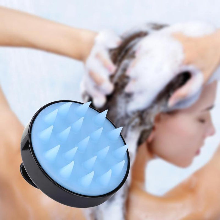 "Hårbottenborste med silikonmassage, blå färg, exfolierar och rengör hårbotten, passande för alla hårtyper."