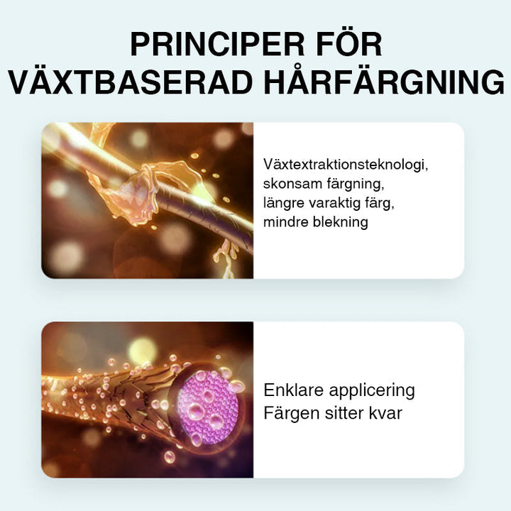 "Hårfärgessens med naturliga växtextrakt, skonsam applicering, mörk ton, förkemikaliefri färgteknik, 80ml flaska"
