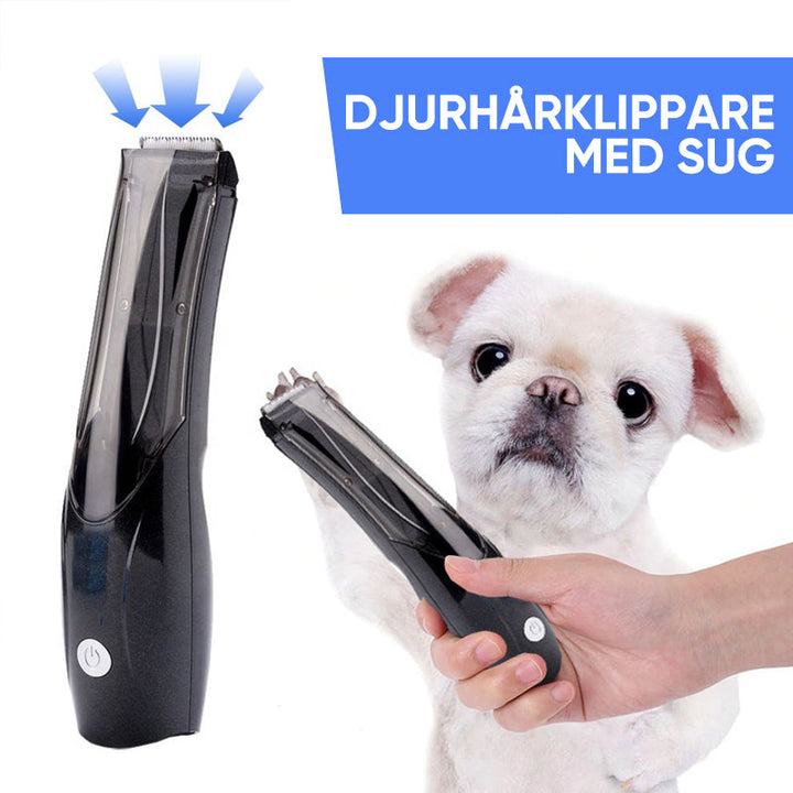 "Hårklippare för husdjur med vakuumfunktion, elegant design, ergonomiskt grepp, grå och svart färgschema."