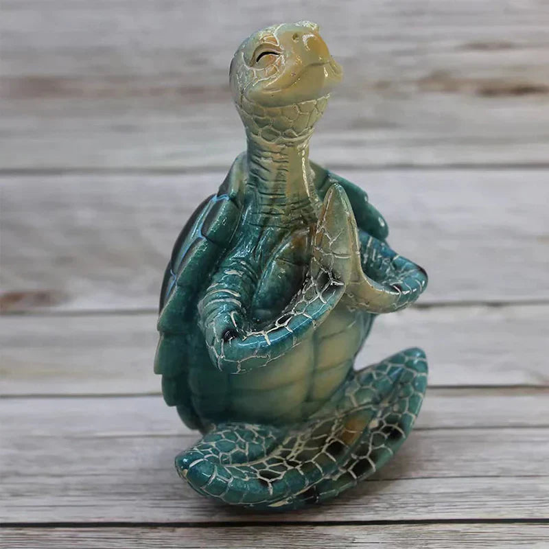 "Harmonisk meditations-skulptur, havssköldpadda i resin, idealisk för inredning, symboliserar zen och tålamod."