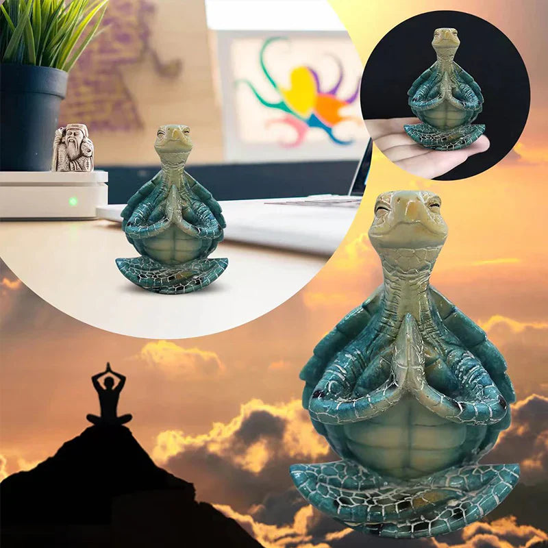 "Harmonisk meditations-skulptur, havssköldpadda i resin, idealisk för inredning, symboliserar zen och tålamod."