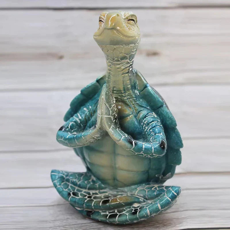 "Harmonisk meditations-skulptur, havssköldpadda i resin, idealisk för inredning, symboliserar zen och tålamod."