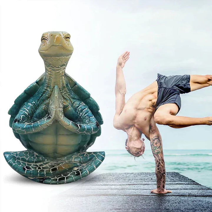 "Harmonisk meditations-skulptur, havssköldpadda i resin, idealisk för inredning, symboliserar zen och tålamod."