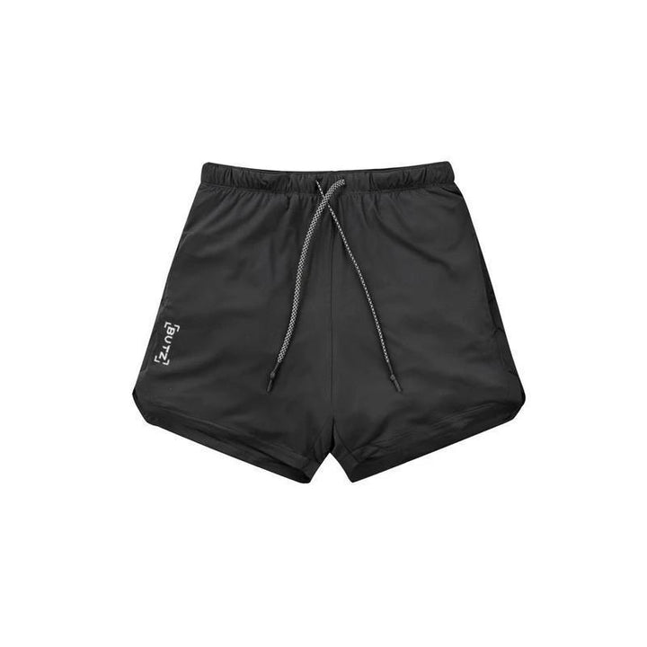 "Herr 2-i-1 shorts med kamouflagemönster och säkerhetsficka, designade för stil och funktionalitet vid träning."