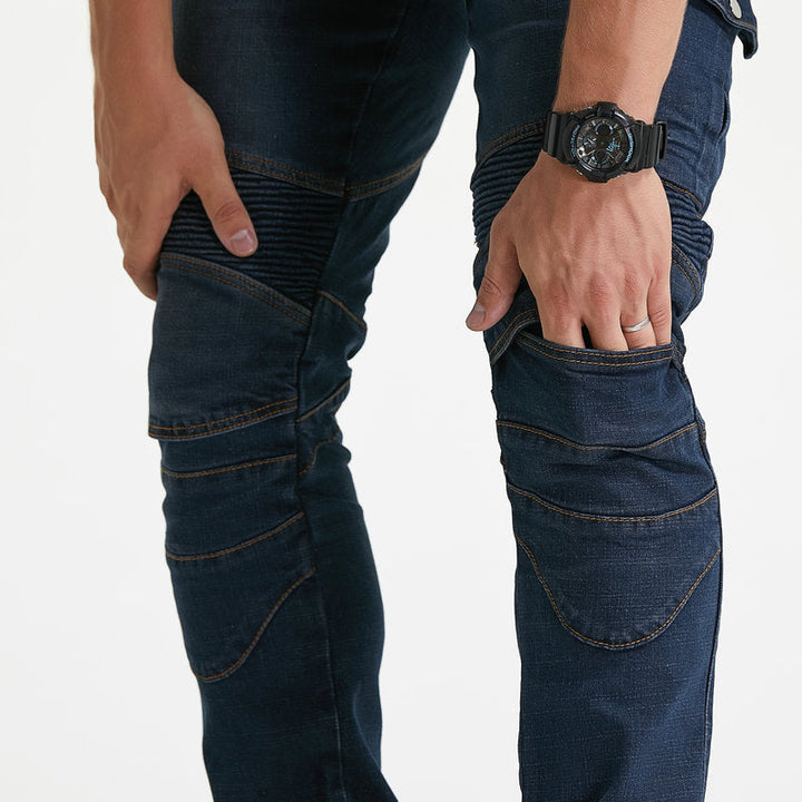 "Herr Aramid MC Jeans med skyddsfoder, stiliga motorcykeljeans med förstärkt Aramidfiber och ergonomiskt skydd."