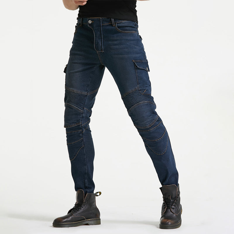 "Herr Aramid MC Jeans med skyddsfoder, stiliga motorcykeljeans med förstärkt Aramidfiber och ergonomiskt skydd."