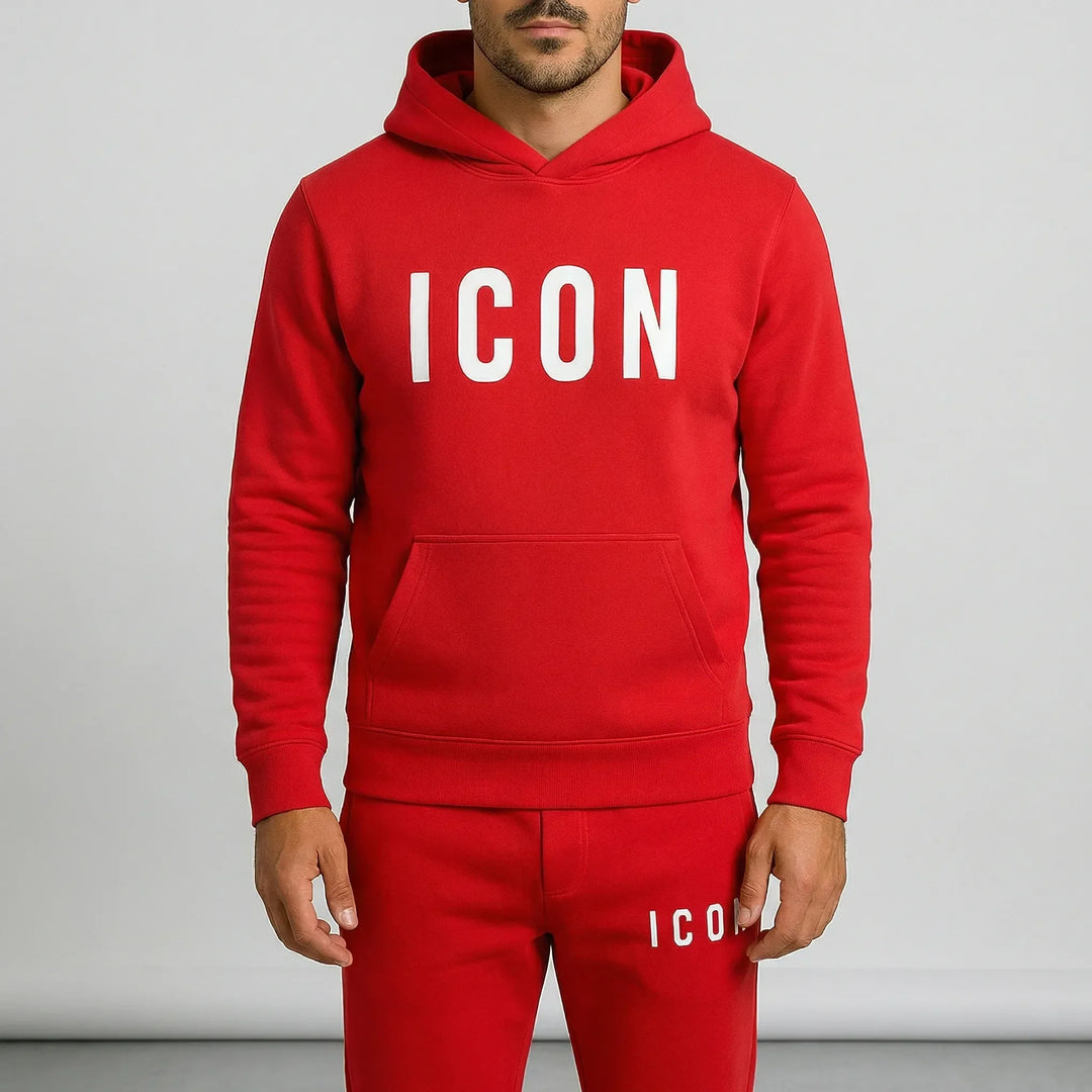 Modernt herr matchande set med hoodie och joggingbyxor. Perfekt för bekvämt höstmode.
