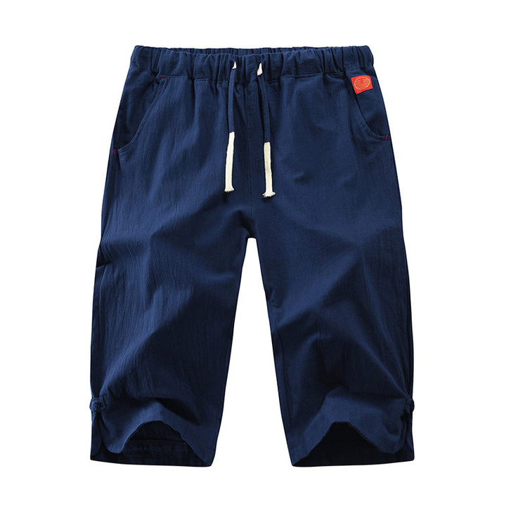 "Herr casual byxor i linne och bomull, elegant design i grått, svart, marinblått eller armégrönt, perfekt för sommar."