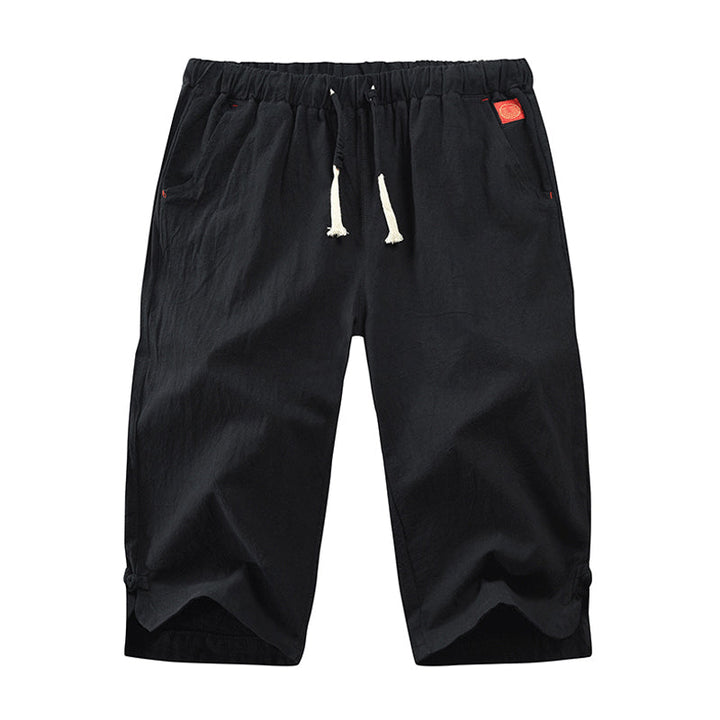 "Herr casual byxor i linne och bomull, elegant design i grått, svart, marinblått eller armégrönt, perfekt för sommar."