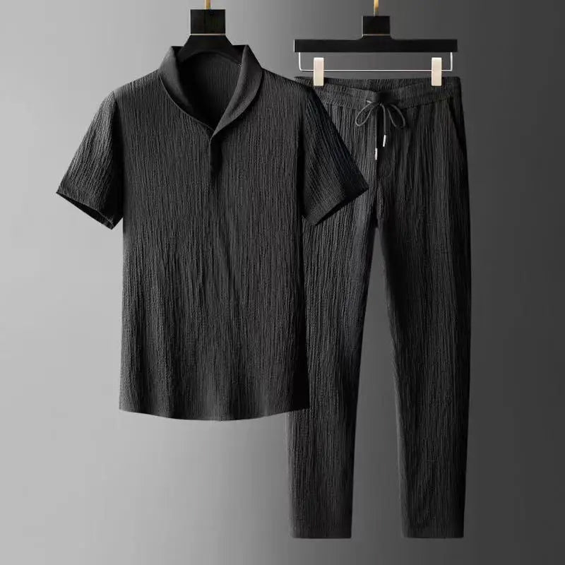 Mångsidigt herr casual set med kortärmad skjorta & byxor, perfekt sommar outfit och relax kläder.