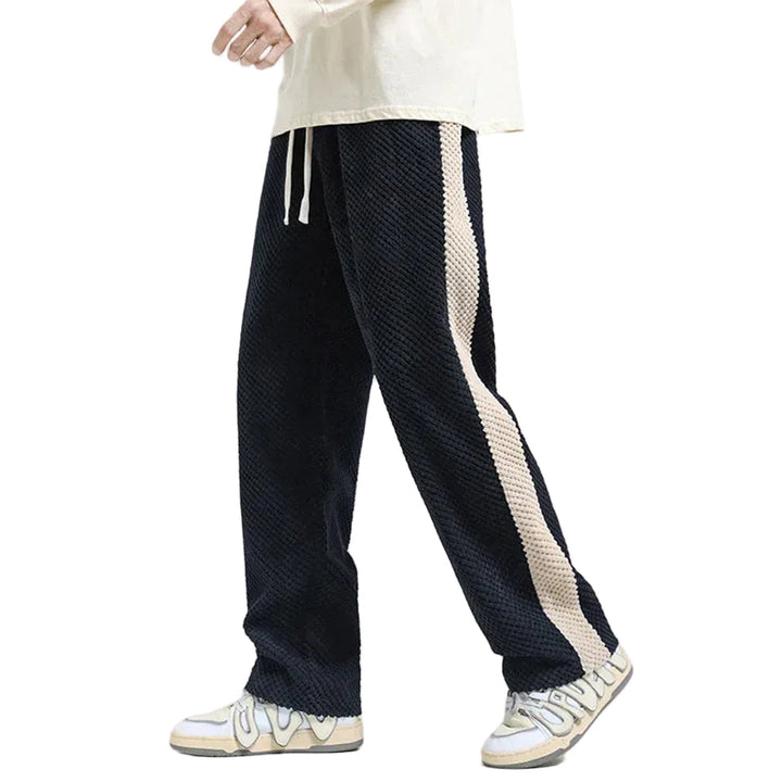 Herr Corduroy Byxor, avslappnad passform med sidrand, beige, för urban stil och komfort