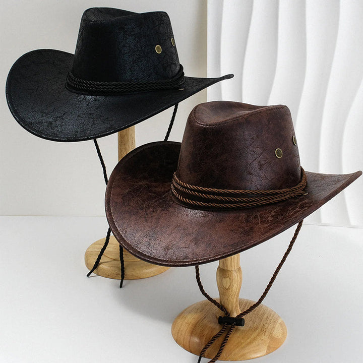 Stilig svart herr cowboyhatt med brett brätte, en modeaccessoar för cosplay och vintage look.