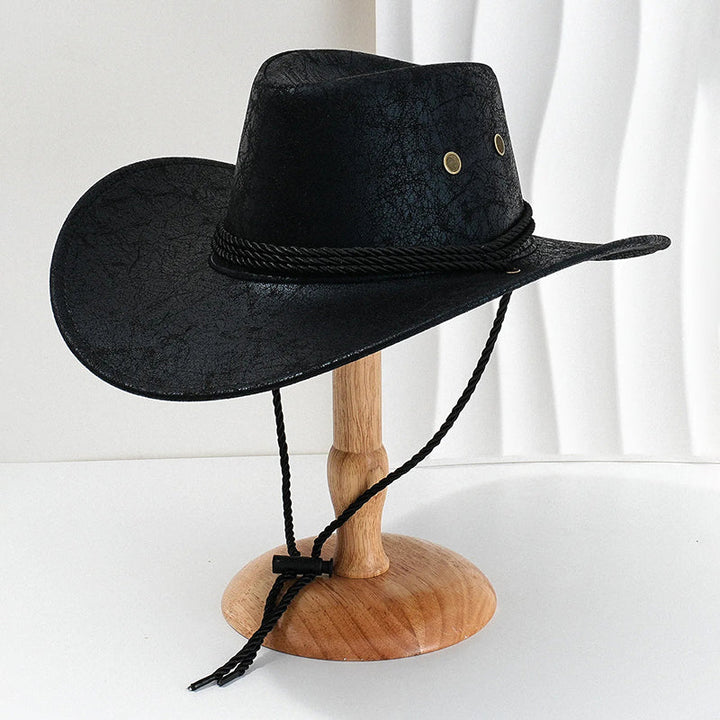 Premium brun herrhatt i cowboymodell med brett brätte, idealisk för en klassisk western-stil.