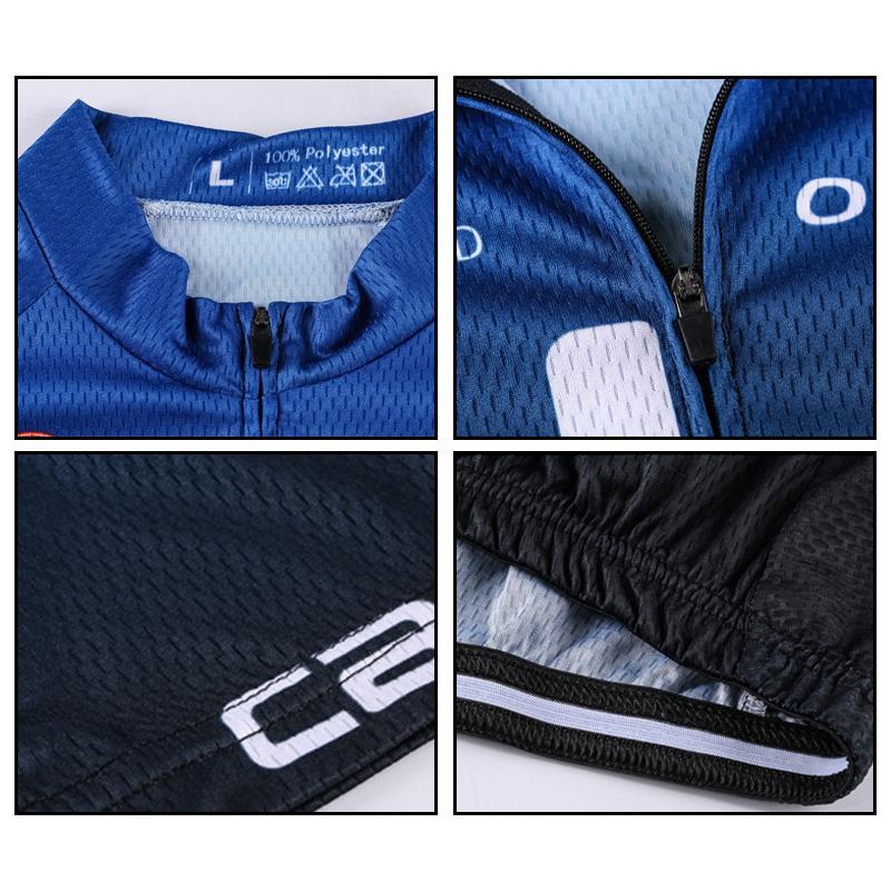 "Herr cykelset med kortärmad tröja och shorts i mesh och Lycra, andas och snabbtorkar, perfekt för cykeläventyr."