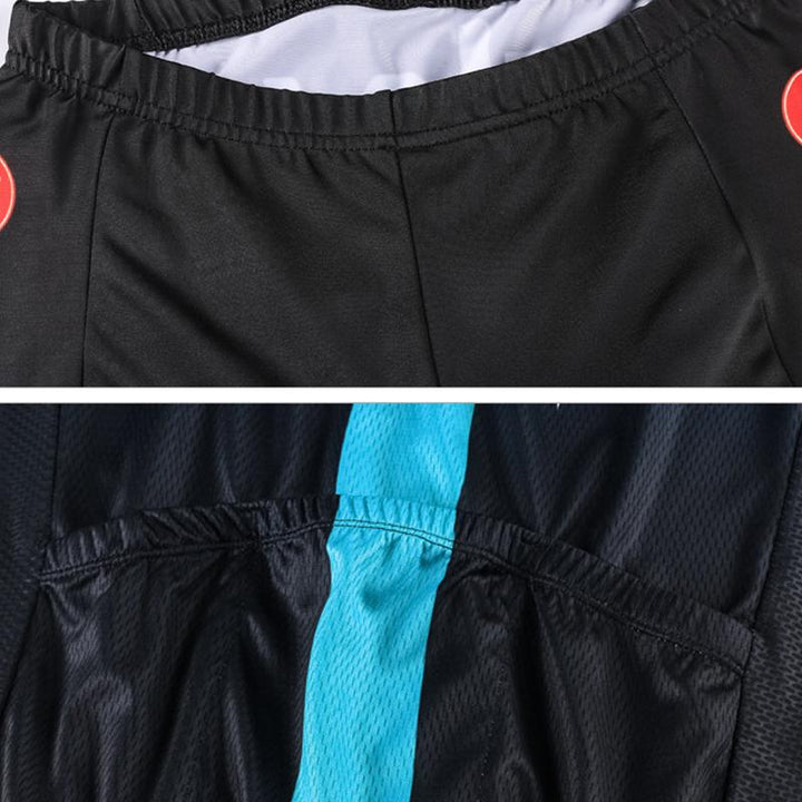 "Herr cykelset med kortärmad tröja och shorts i mesh och Lycra, andas och snabbtorkar, perfekt för cykeläventyr."