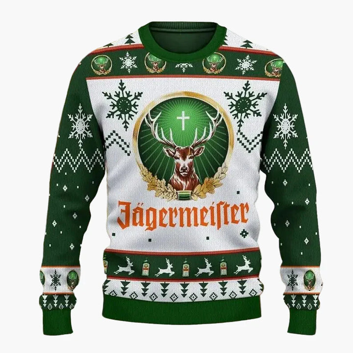 Glada vänner i Herr Festlig Ful Jultröja. Unisex tröja för julfest, vinterkläder med glädje och humor.