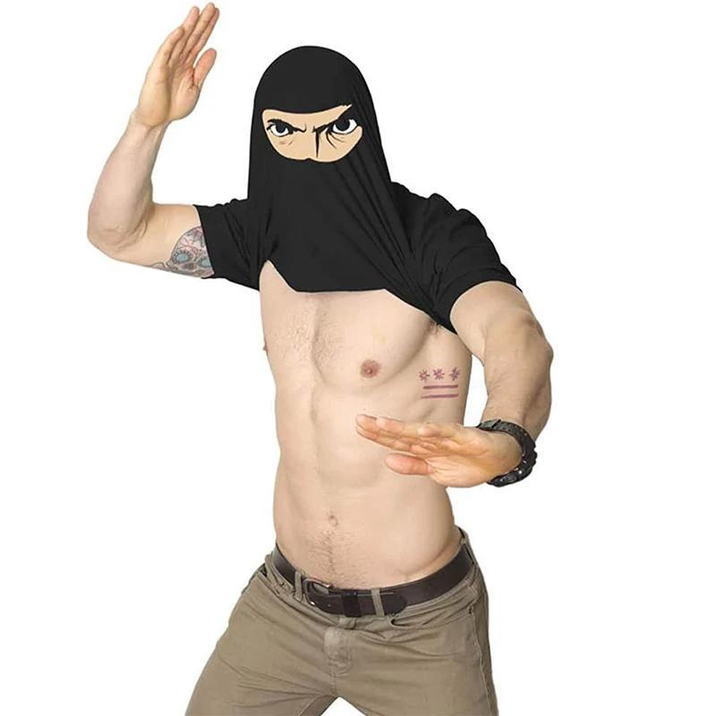 "Herr Festlig Ninja T-shirt, svart/grå bomull, med ninja-tema, perfekt för stil och lekfullhet, hög bekvämlighet."