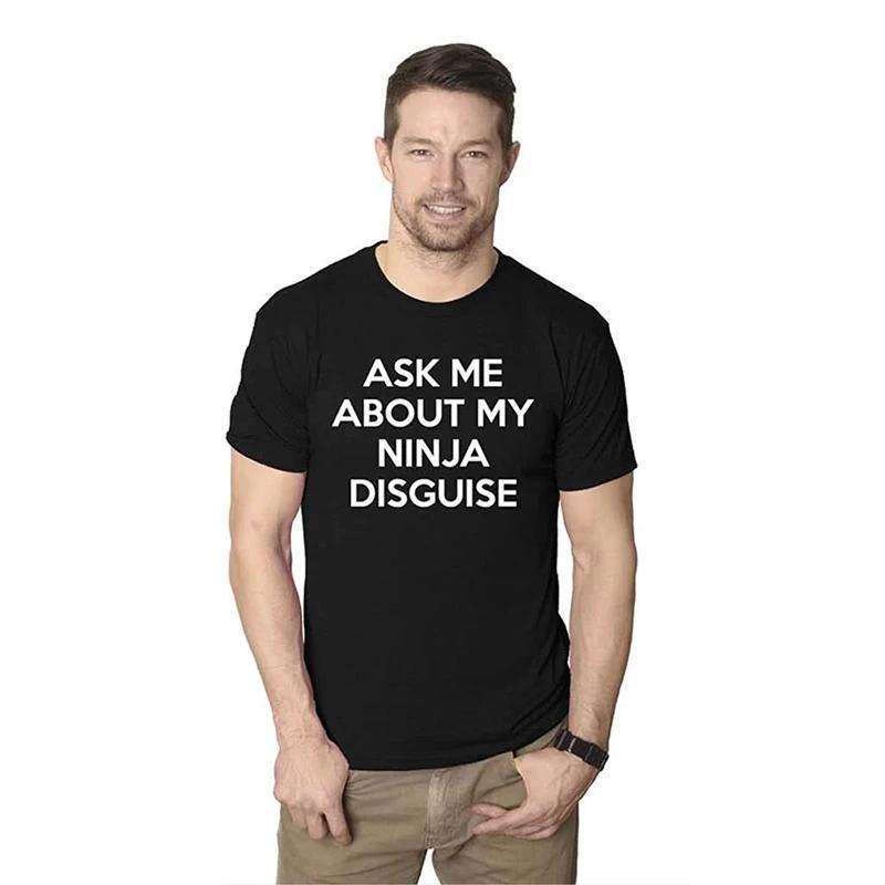 "Herr Festlig Ninja T-shirt, svart/grå bomull, med ninja-tema, perfekt för stil och lekfullhet, hög bekvämlighet."