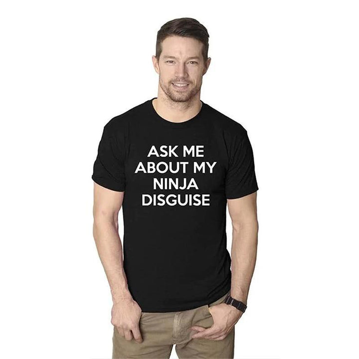 "Herr Festlig Ninja T-shirt, svart/grå bomull, med ninja-tema, perfekt för stil och lekfullhet, hög bekvämlighet."
