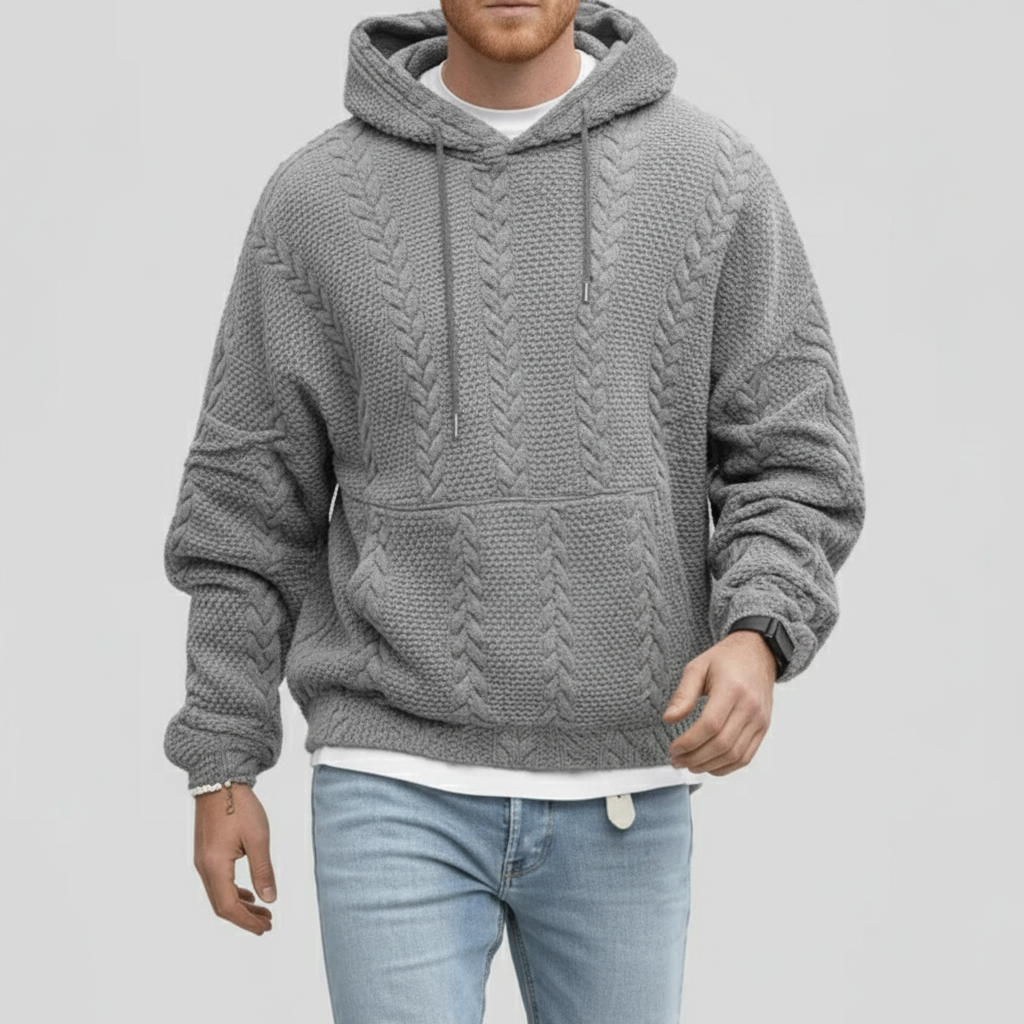 Unik flätstickad design på herr Logan huvtröja. En stilfull och bekväm vardagströja.