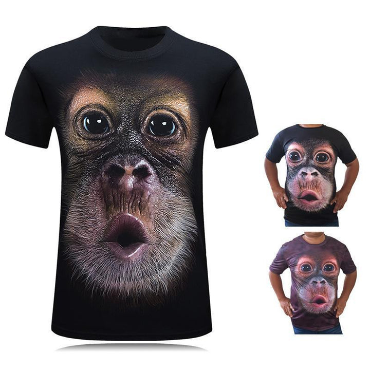 Herr Gorilla 3D T-shirt i mörklila och svart, rolig design, visar en humoristisk gorilla med detaljerad 3D-effekt.