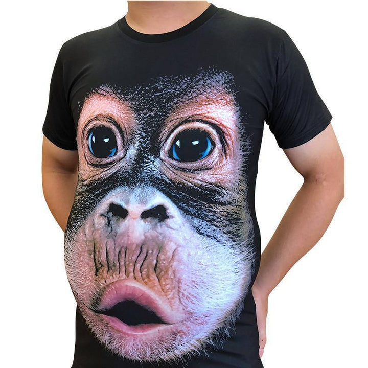Herr Gorilla 3D T-shirt i mörklila och svart, rolig design, visar en humoristisk gorilla med detaljerad 3D-effekt.