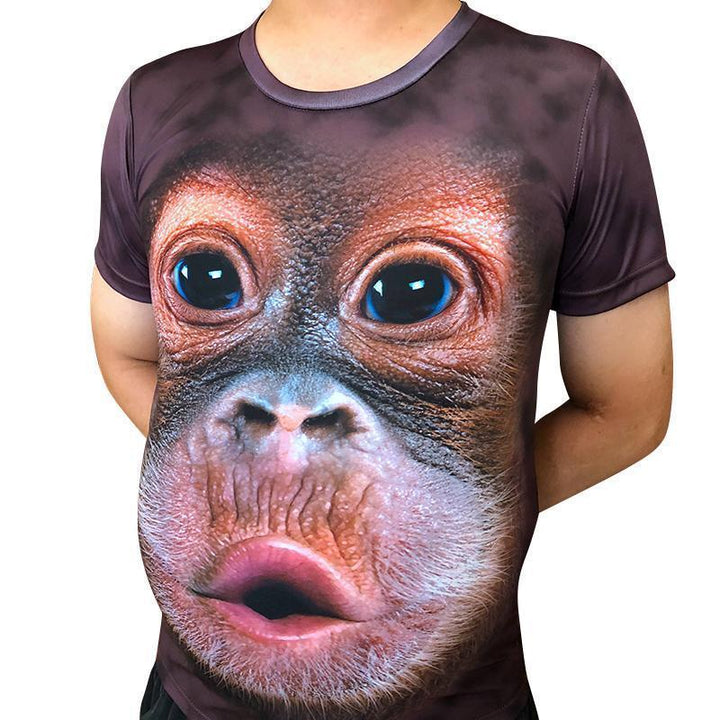 Herr Gorilla 3D T-shirt i mörklila och svart, rolig design, visar en humoristisk gorilla med detaljerad 3D-effekt.