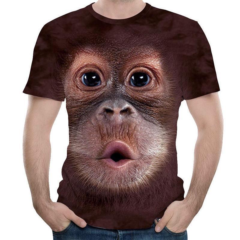Herr Gorilla 3D T-shirt i mörklila och svart, rolig design, visar en humoristisk gorilla med detaljerad 3D-effekt.