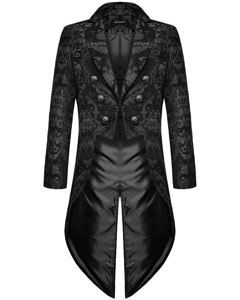 Herr gothisk swallowtail kappa i svart, herrmode för fest & höst, unik design.