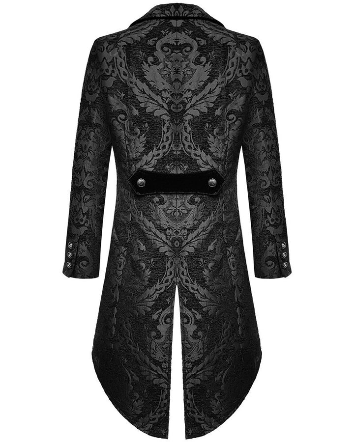 Svart gothisk herr swallowtail kappa, elegant herrmode för vinter & fest.