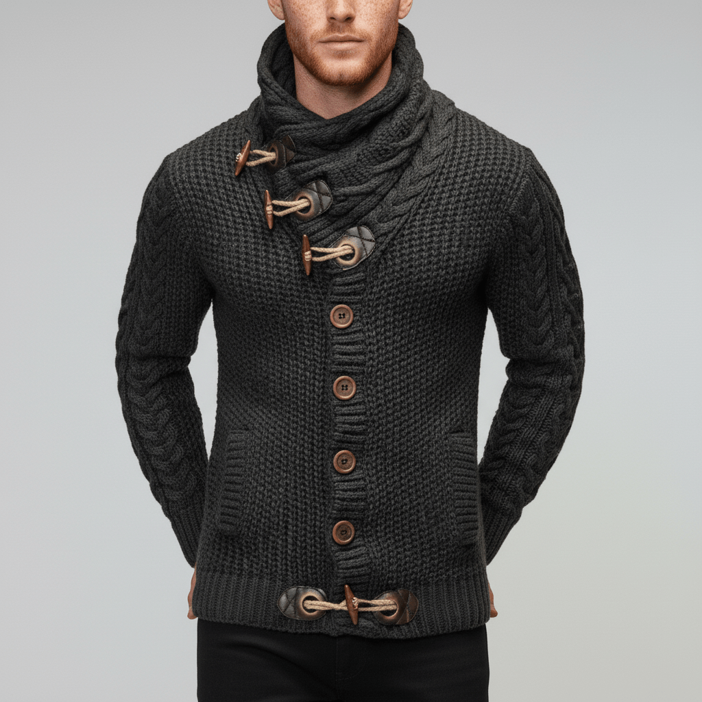 Herr grovstickad cardigan Nicholas med krage, perfekt för avslappnad vardagsstil.