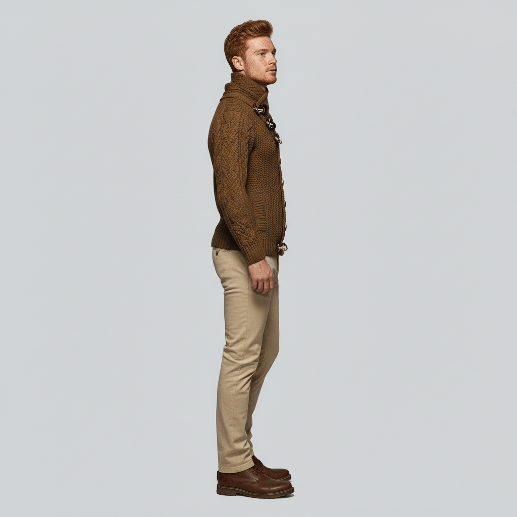Herr mode: Grovstickad cardigan Nicholas med krage, för den moderna mannen.