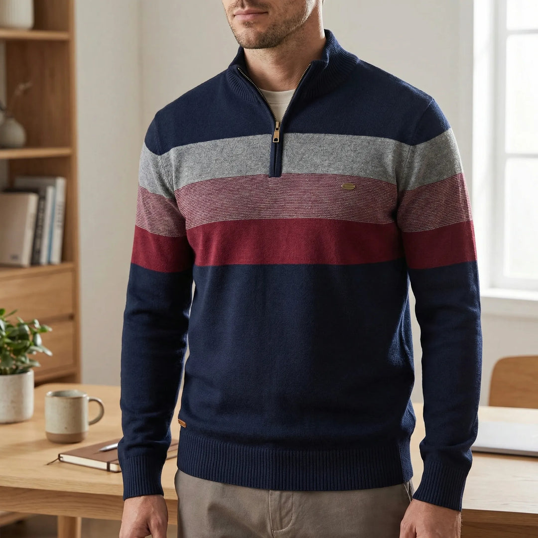 Herr halvzip-tröja Toby, randig design, stilren passform, perfekt för vardag & kontor.
