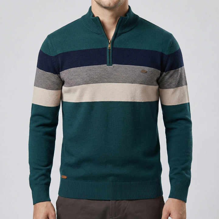 Herrtröja med stilren passform, randig design & halvzip. Mångsidig långärmad topp för modern herrstil.
